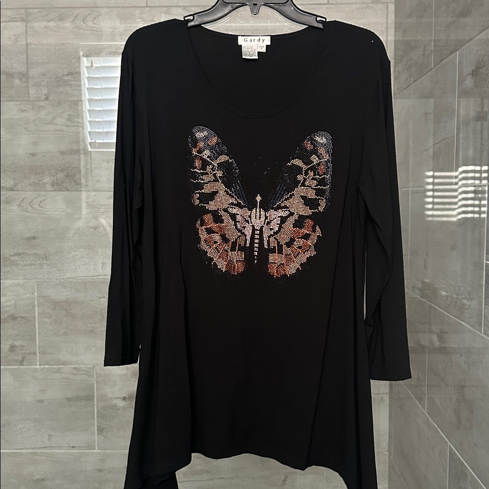 Garda Black Top with Butterfly Design